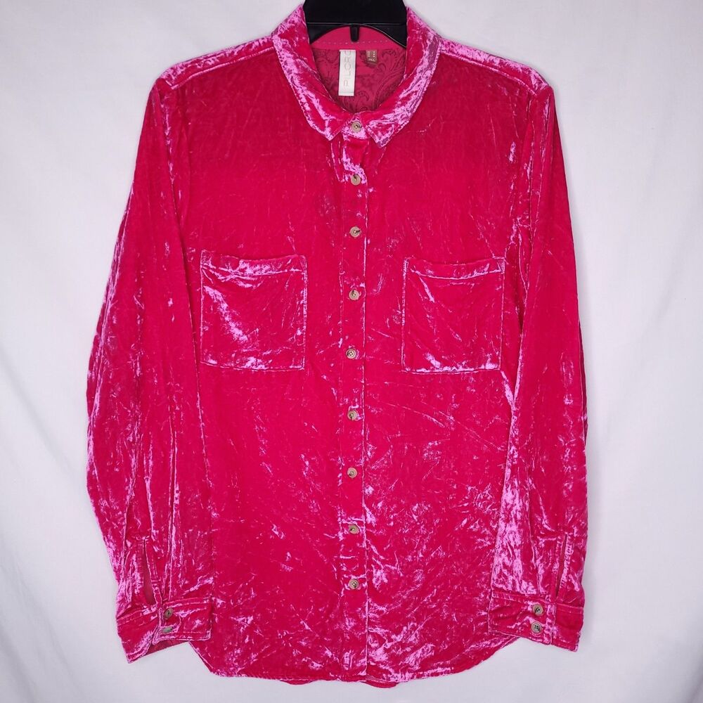 Pilcro Velour Shirt Womens 10 Pink Button Down Long Sleeve